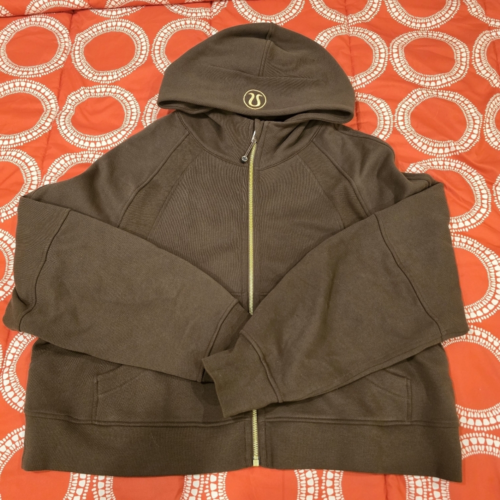 Lululemon Oversized Cropped Full-Zip Scuba Hoodie in Java w/ Gold Accents